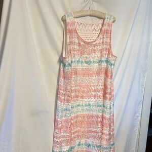 Cloth & Portrait Vacation Pink and Turquoise Eyelet Dress Size XL